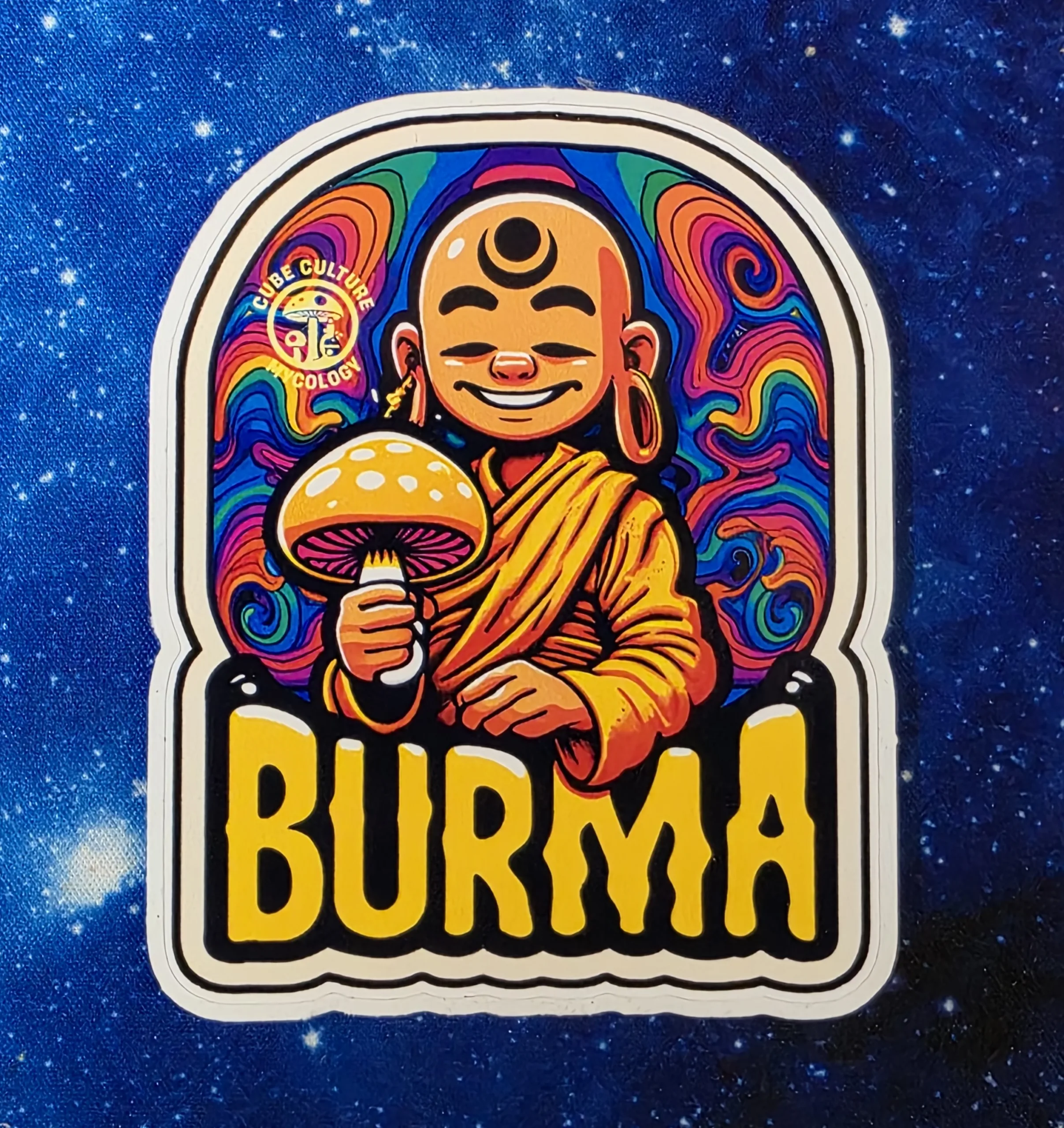 Burma monk mushroom vinyl sticker from Cube Culture USA