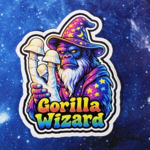 Gorilla Wizard mushroom vinyl sticker from Cube Culture USA