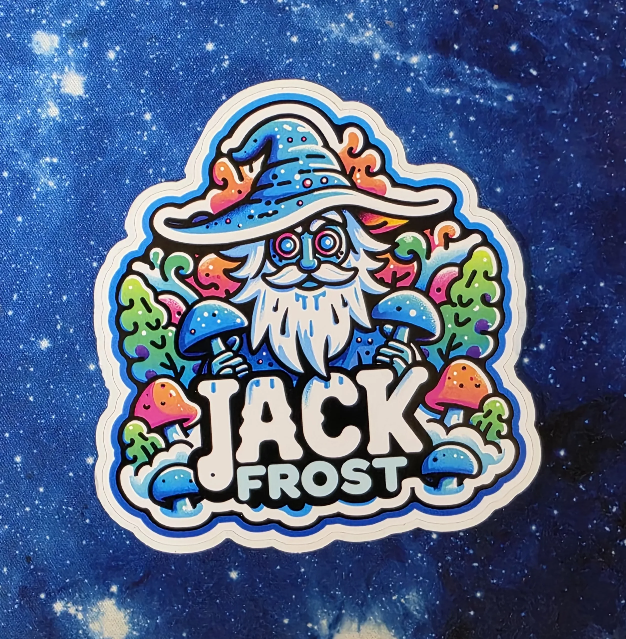 Jack Frost mushroom wizard vinyl sticker from Cube Culture USA