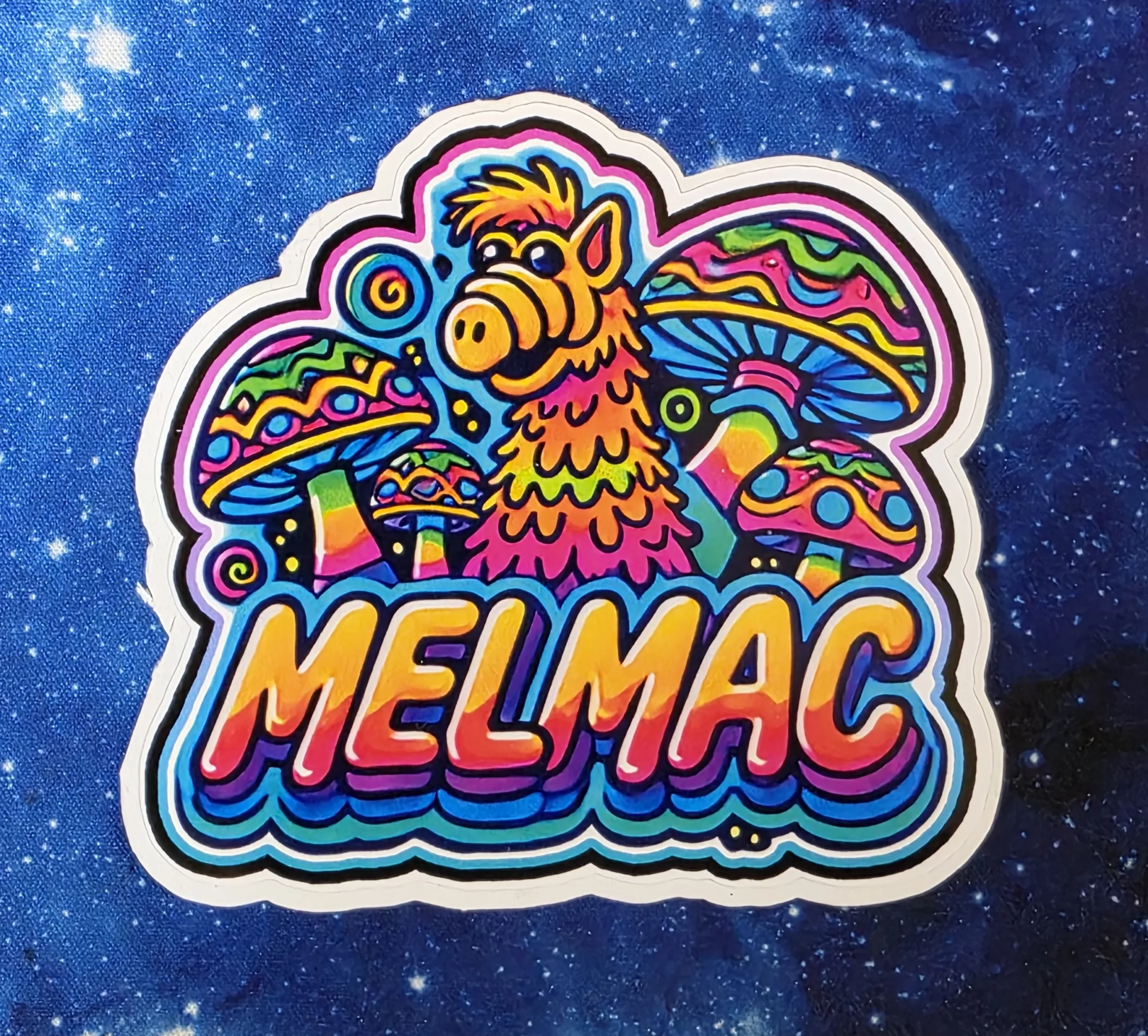 Melmac cosmic alien mushroom vinyl sticker from Cube Culture USA