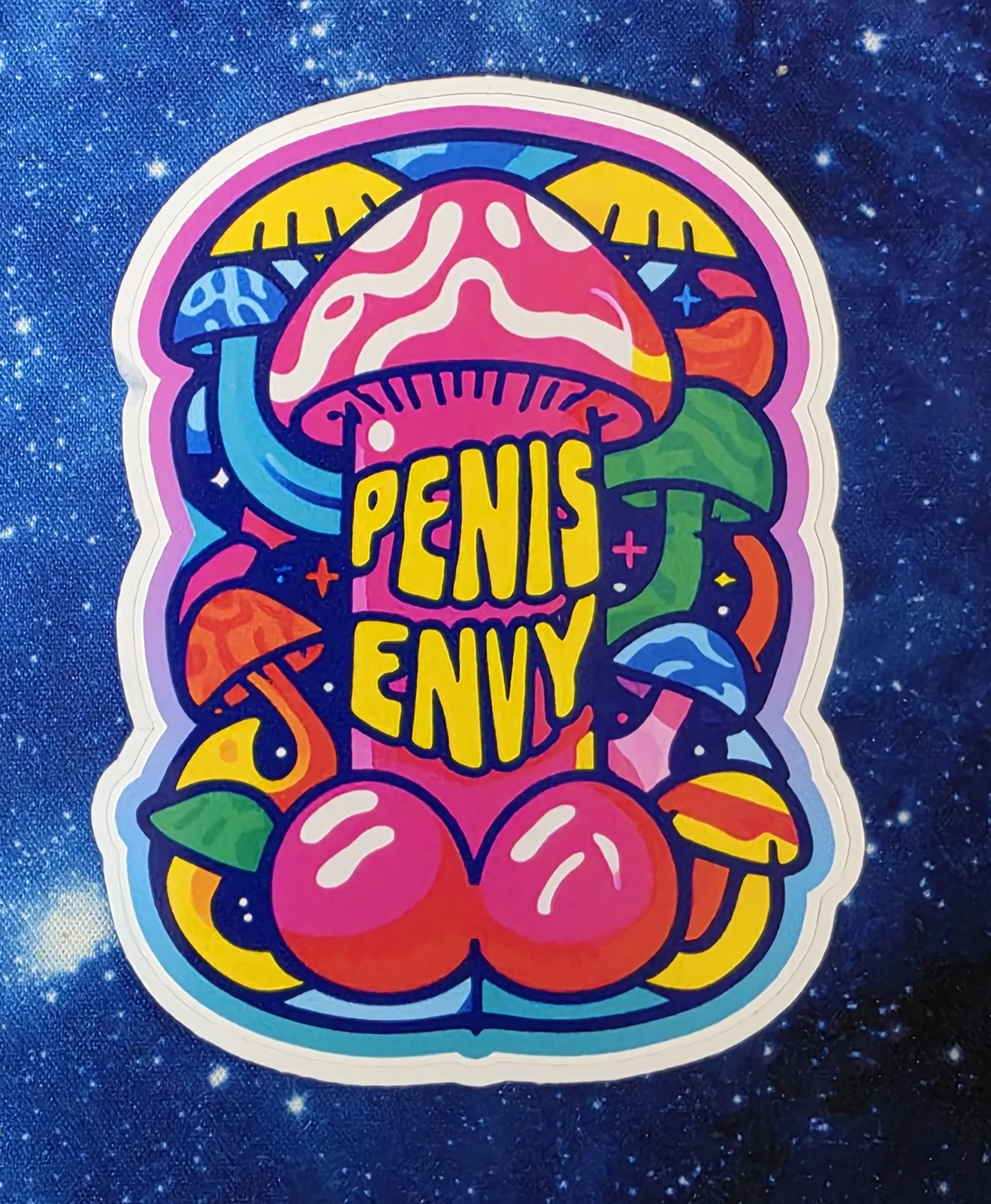 Penis Envy psychedelic mushroom vinyl sticker from Cube Culture USA