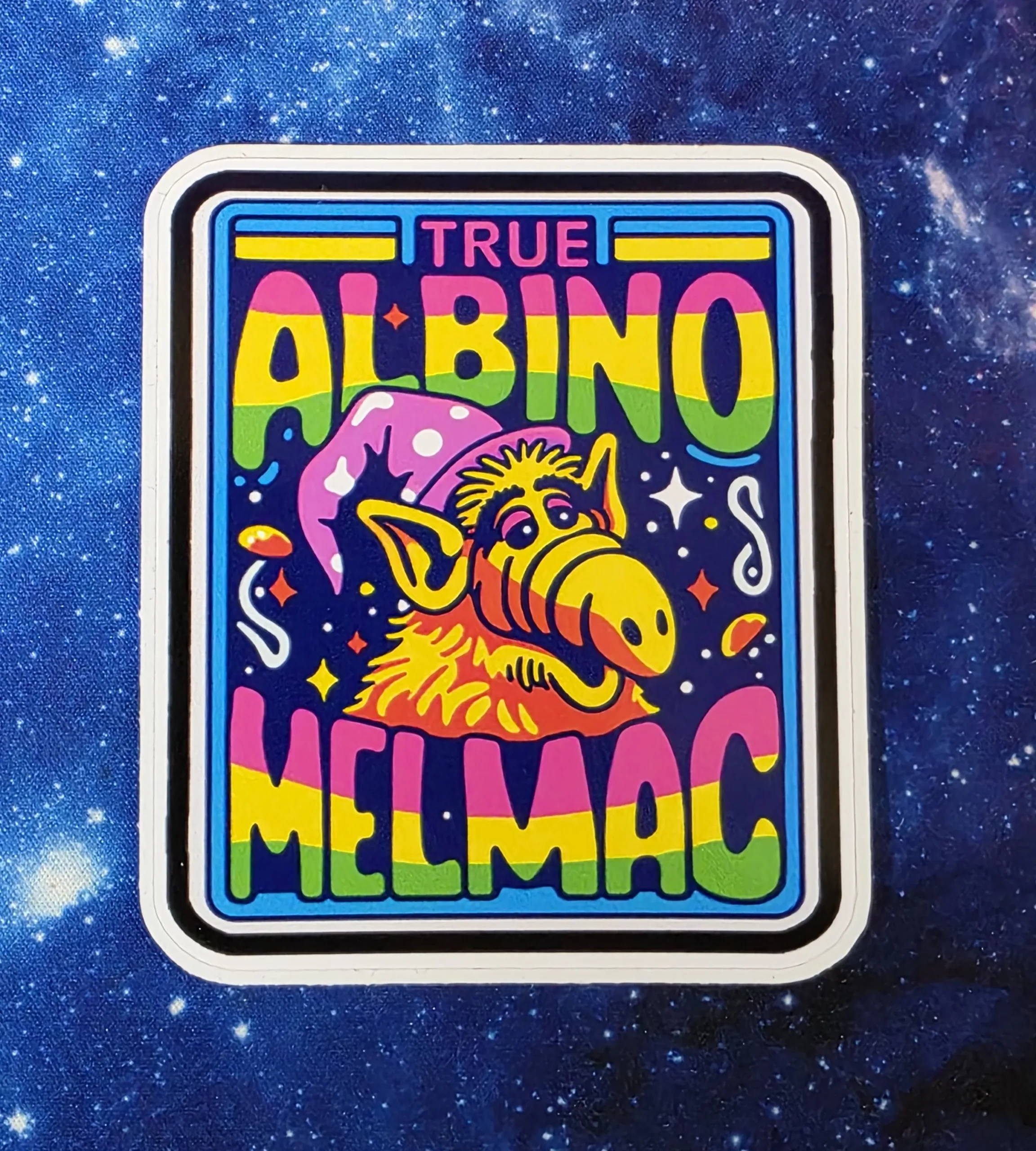 True Albino Melmac cosmic alien vinyl sticker from Cube Culture USA