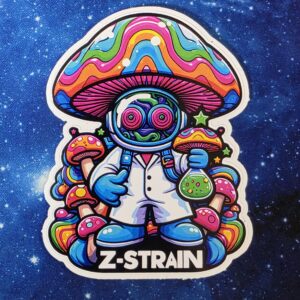 Z-Strain mushroom scientist vinyl sticker from Cube Culture USA