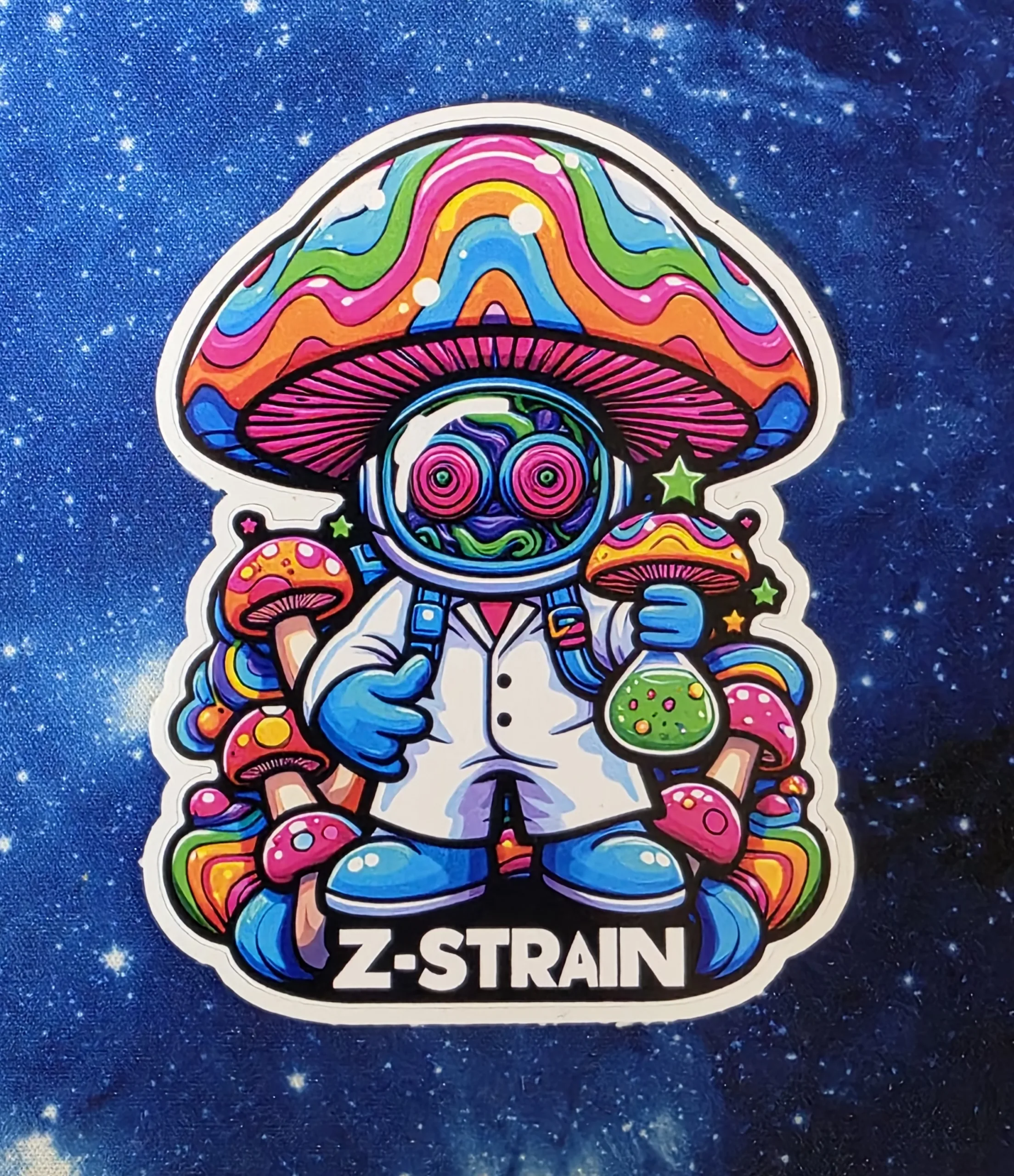 Z-Strain mushroom scientist vinyl sticker from Cube Culture USA