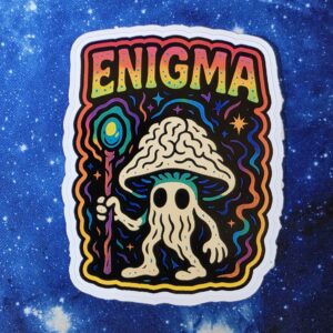 Enigma mushroom wizard vinyl sticker from Cube Culture USA