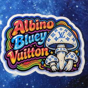 Albino Bluey Vuitton mushroom vinyl sticker from Cube Culture USA