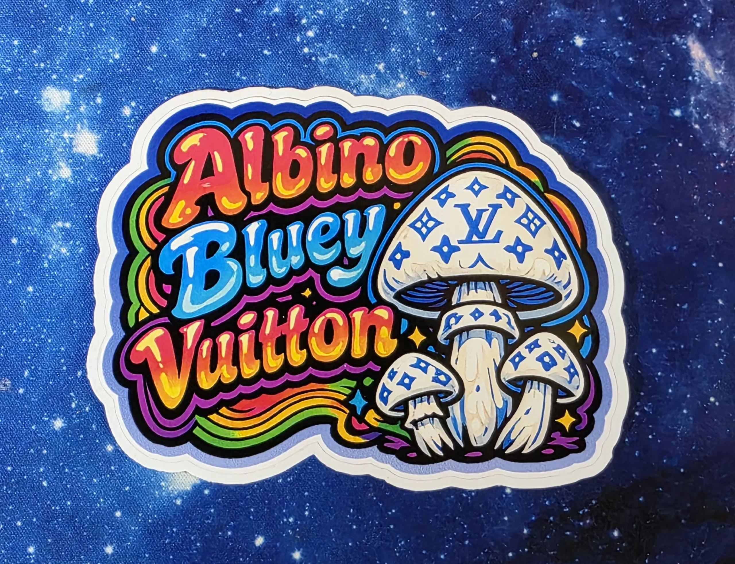 Albino Bluey Vuitton mushroom vinyl sticker from Cube Culture USA