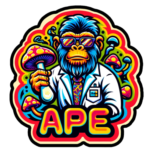 APE mushroom scientist sticker artwork