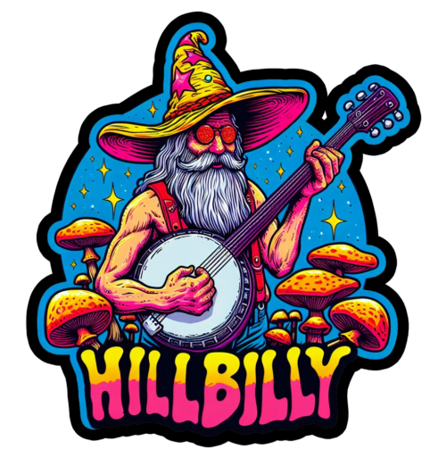 Hillbilly psychedelic banjo wizard sticker artwork