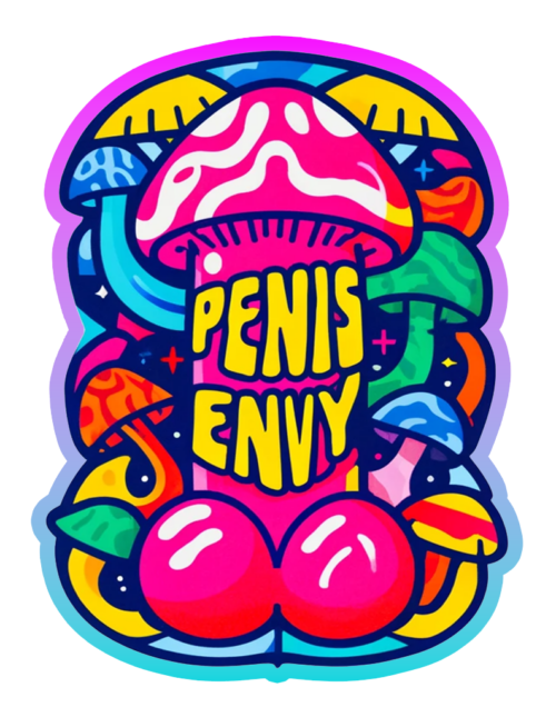 Penis Envy colorful mushroom sticker artwork