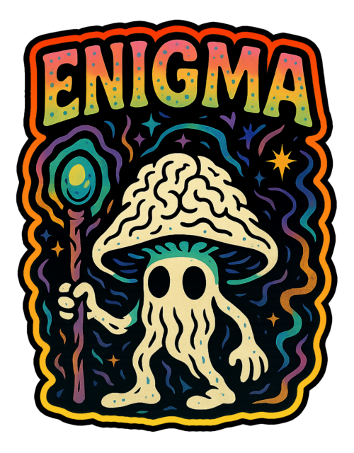 Enigma mushroom wizard sticker artwork