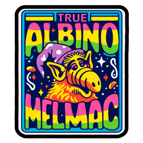 True Albino Melmac retro cosmic alien sticker artwork