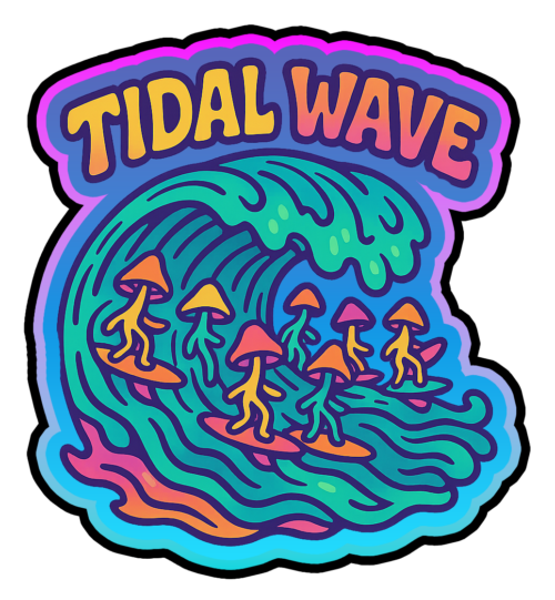 Tidal Wave psychedelic mushroom surfers sticker artwork