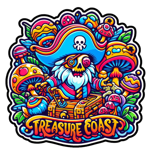 Treasure Coast psychedelic mushroom pirate sticker artwork