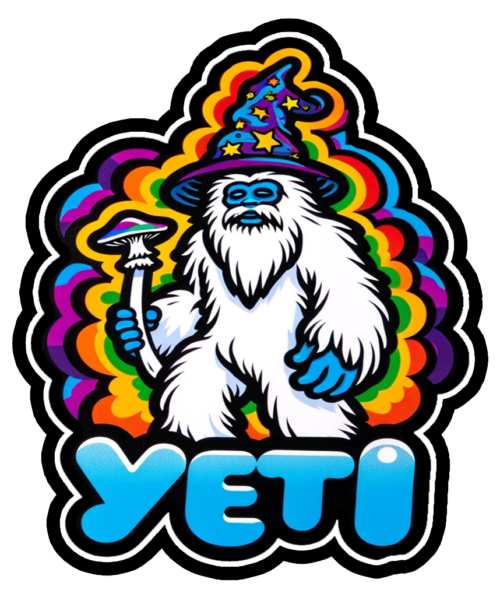 Yeti psychedelic mushroom wizard sticker artwork