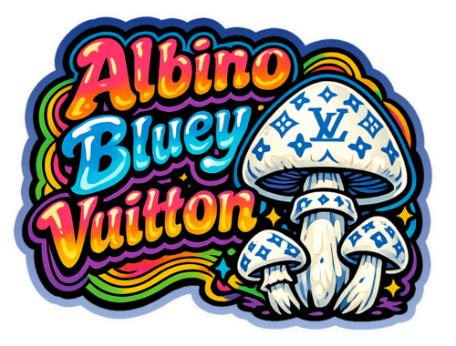 Albino Bluey Vuitton mushroom sticker artwork