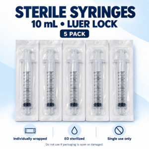 Sterile 10 mL Luer Lock Syringes — 5 Pack